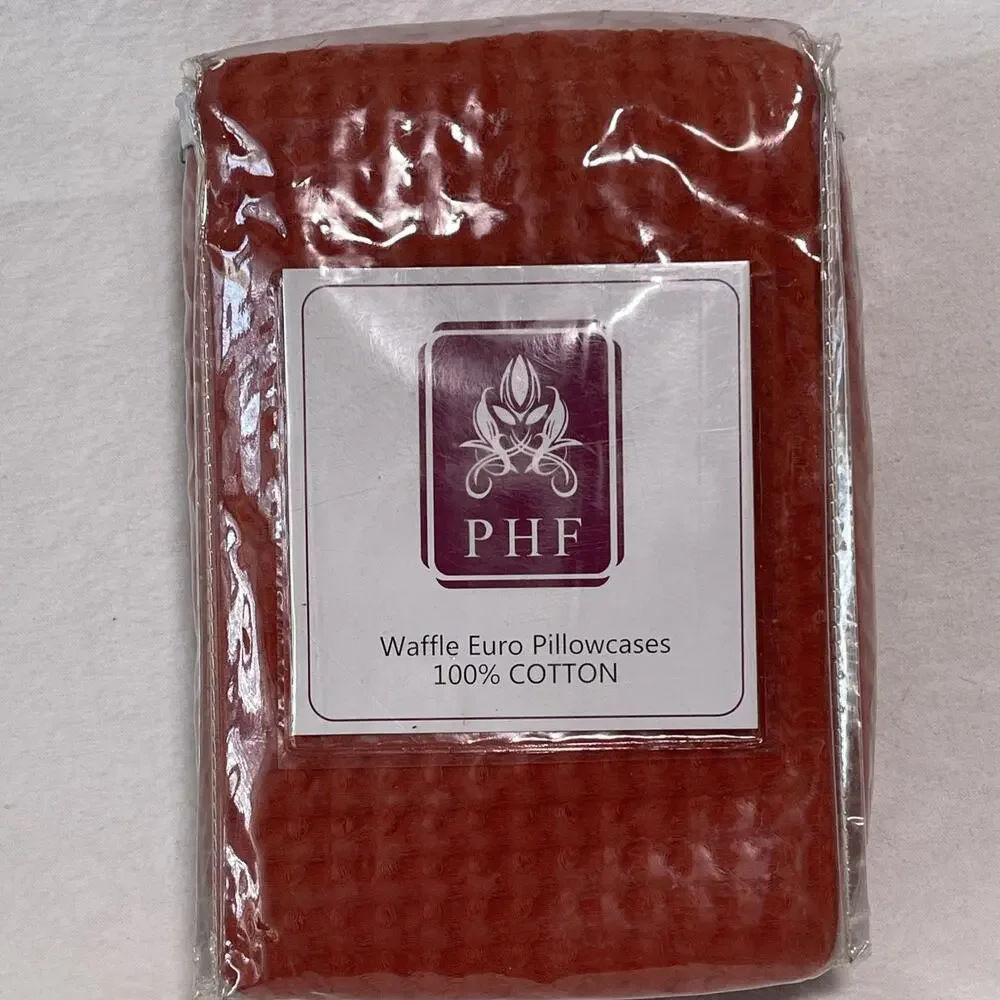 NEW ~ PHF 100% Cotton Waffle Weave Euro Sham ~ 2 pk ~ Burnt Orange Sz: 26